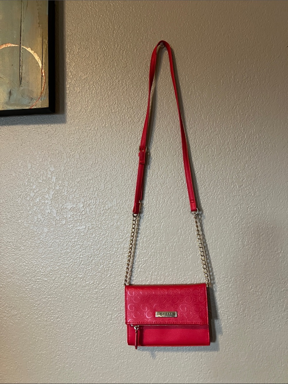 Guess Red Crossbody with Gold Chain Detail